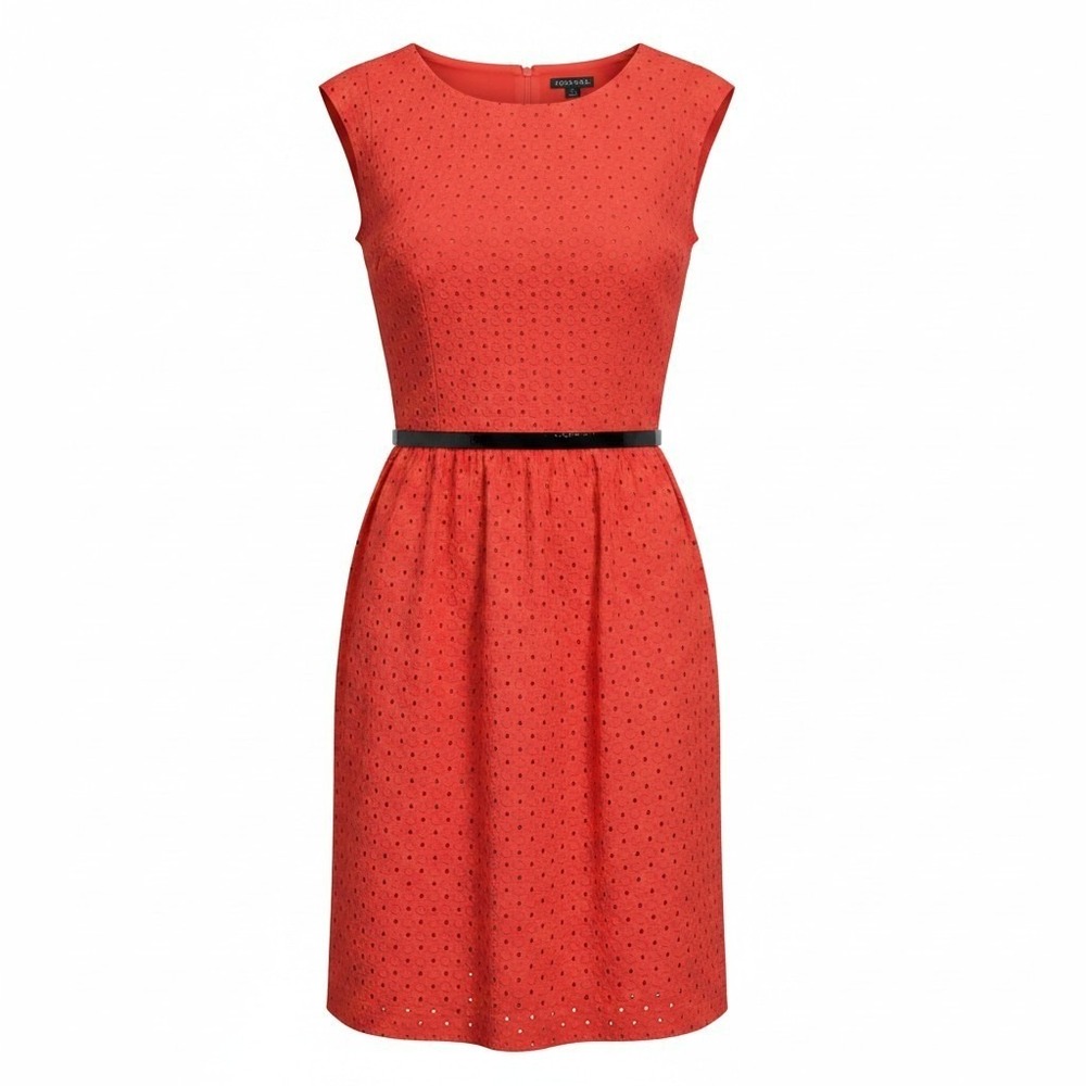 George Red Eyelet Sleeveless Fit and Flare Dress Women's Size 10 Knee Length
